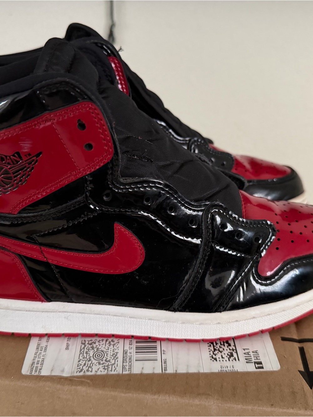 Jordan Men's Black and Red Patent Leather Athletic Shoes